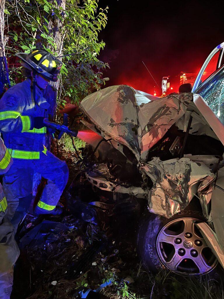 Pinned driver rescued from fiery crash on Interstate 10