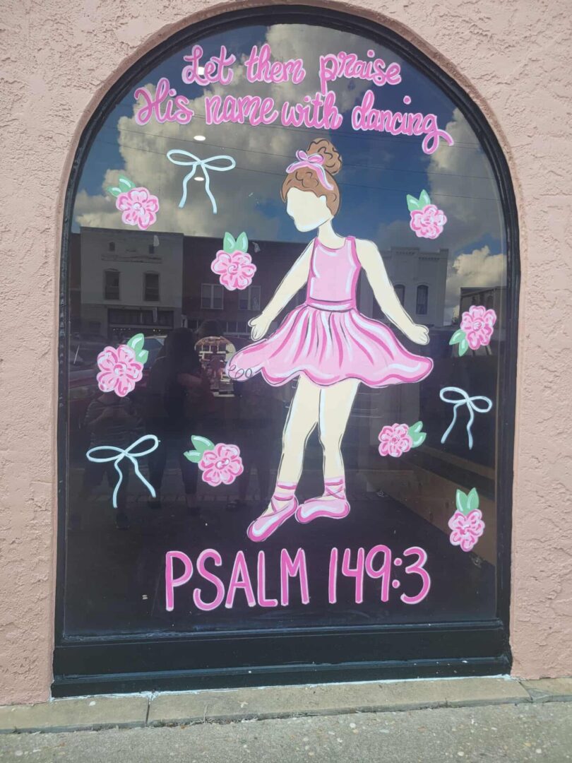 Window art of a dancing ballerina. Window art of a dancing ballerina.